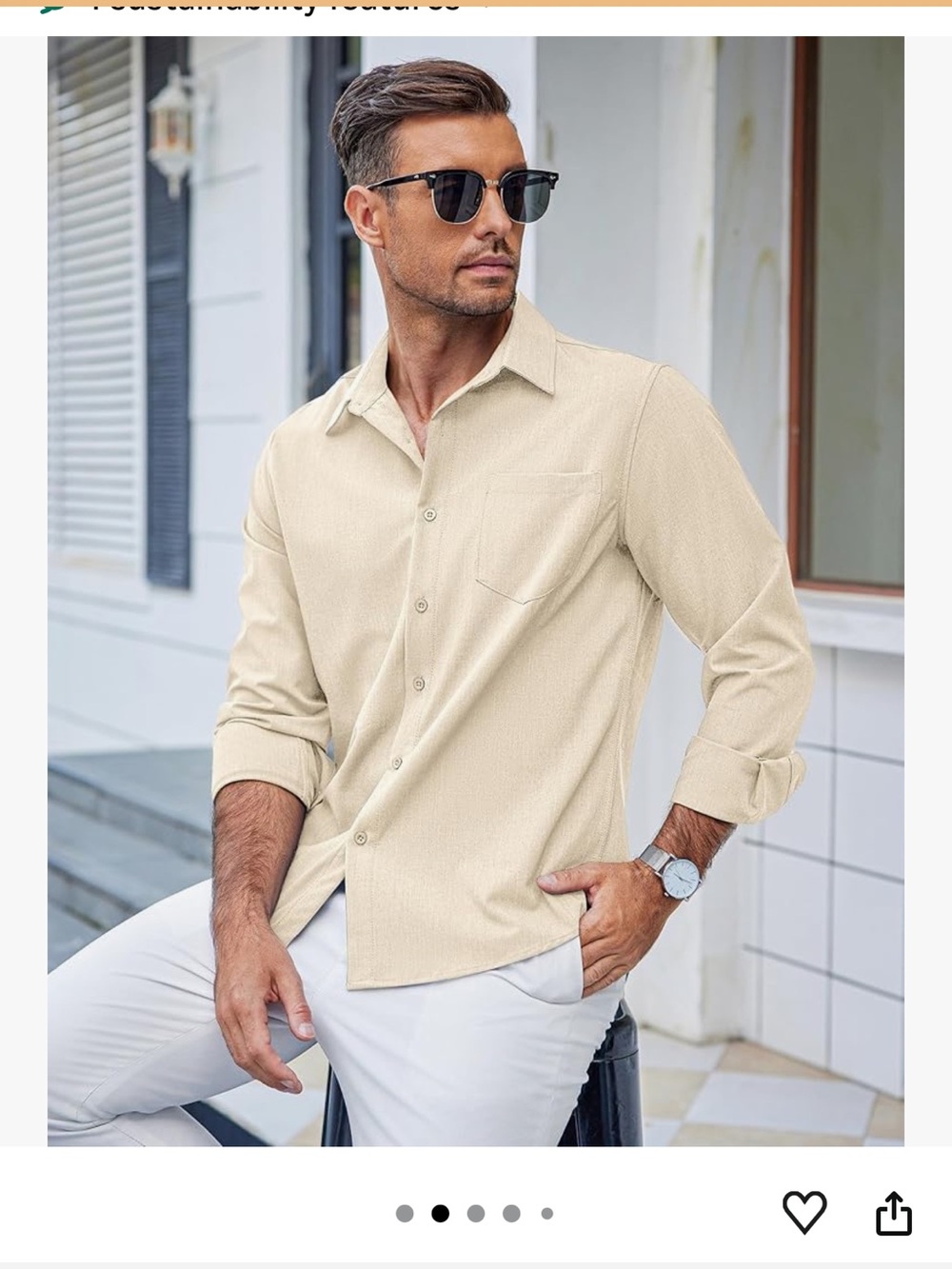 Coofandy Men’s Cream Linen Blend Long Sleeve Pocket Shirt Size Medium